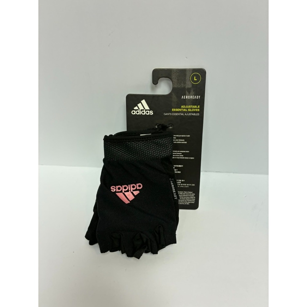 Adidas Essential Training Gloves Womens L Black Pink AEROREADY Adjustable Gym